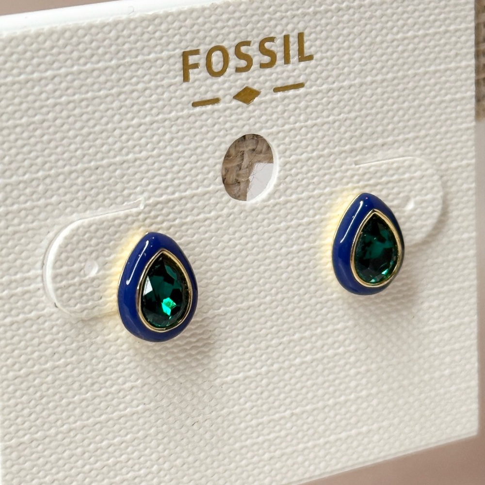 Fossil Candy Jewels Blue Enamel and Green Crystal Stud Earrings - Picture 2 of 5